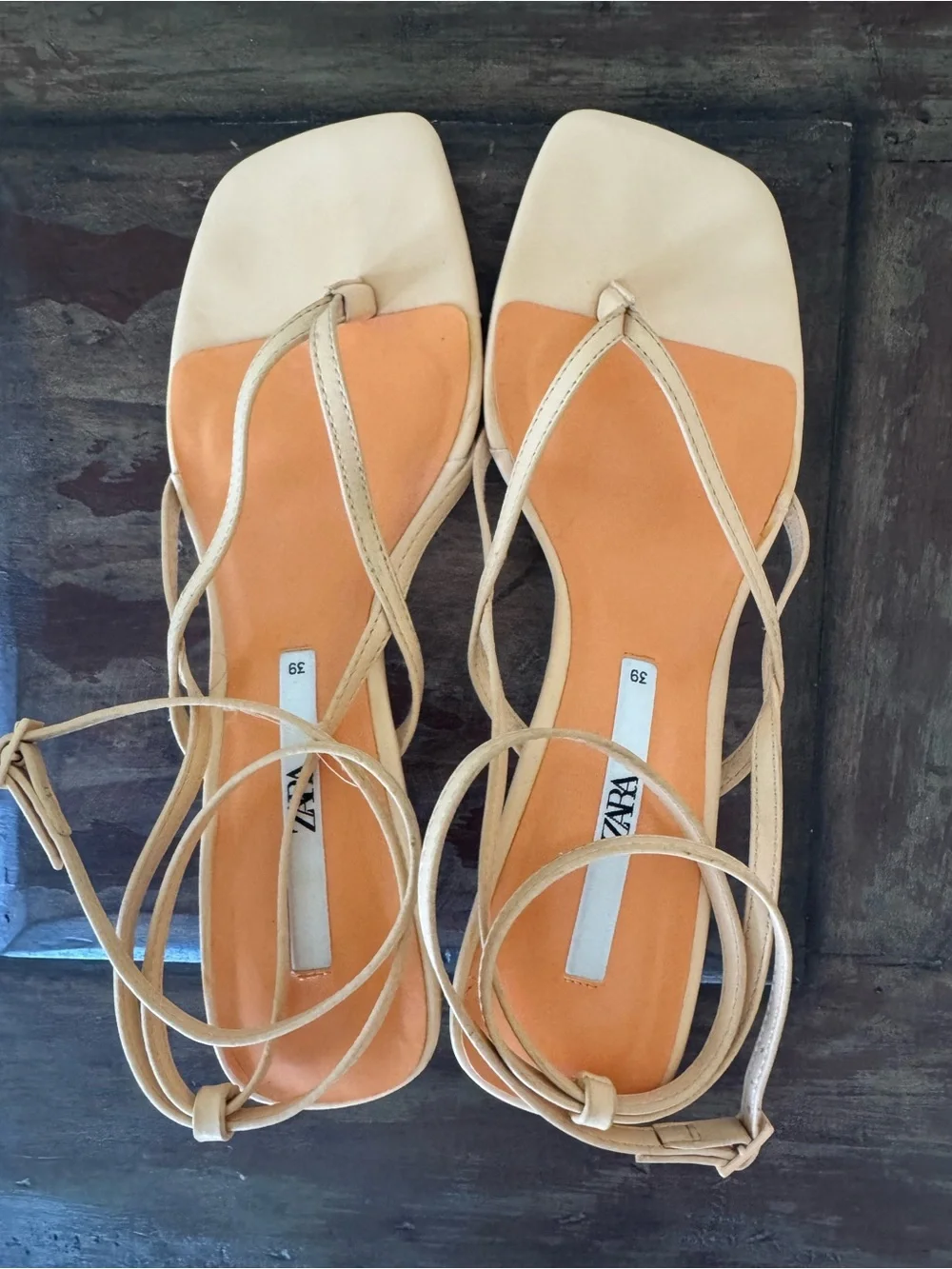 Zara kitten heel thong square toe sandals with ankle straps women’s size 8.5 - Picture 5 of 7